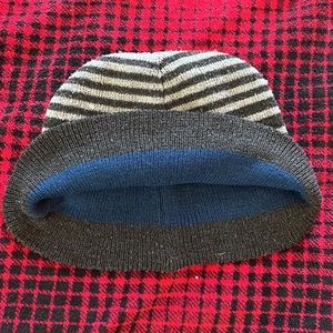 Small grey striped beanie cap